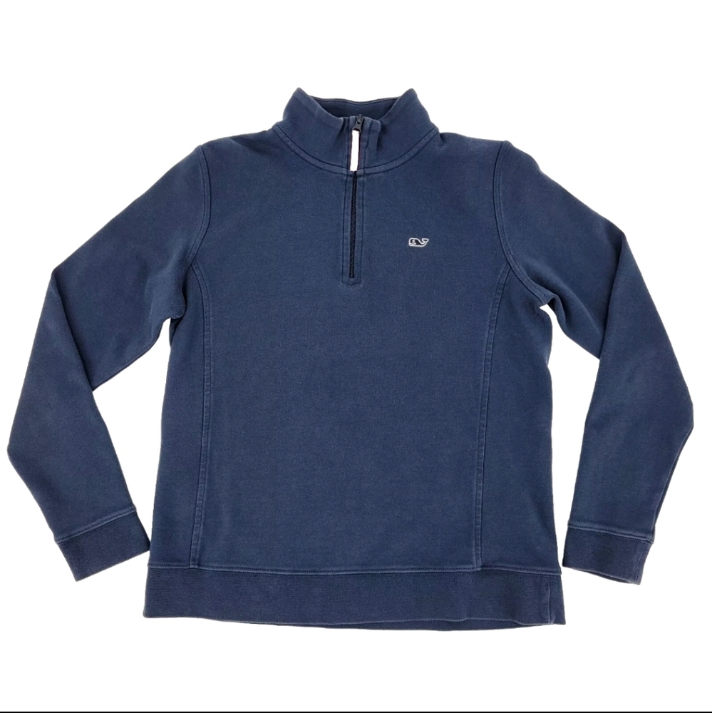 Vineyard Vines 1/4 Zip Pullover Size XS Navy Blue Jersey Whale Logo Womens